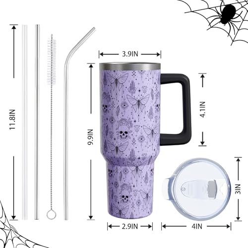 Halloween Gothic Moth 40oz Insulated Tumbler Cup with Handle & Straw - Halloween Goth-02