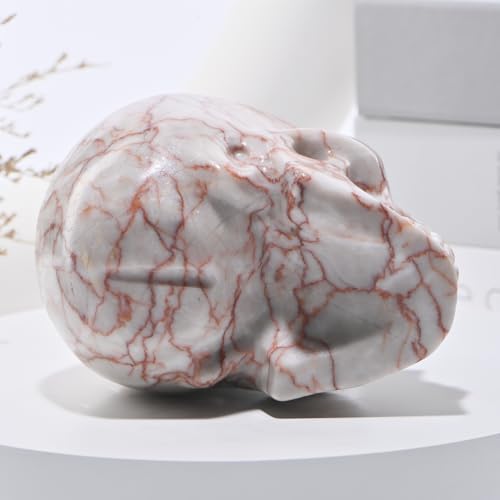Natural Red Grid Crystal Skull Statue - Hand Carved Healing Stone for Meditation & Decor - 2 Inch