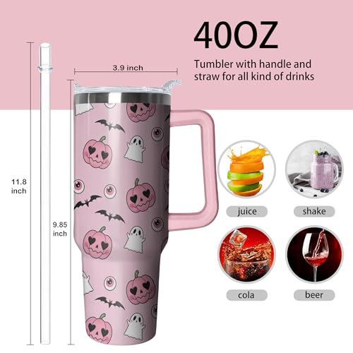 Pink Pumpkin 40oz Halloween Insulated Stainless Steel Tumbler with Handle & Straw