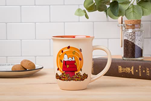 Peanuts Snoopy Fall Leaf Ceramic Mug - 16oz Wide Rim Autumn Coffee Cup - Variation of Peanuts Autumn