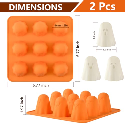 Halloween Ghost Silicone Molds 2 Pack - Non-Stick 3D Candy & Ice Cubes