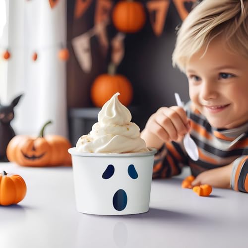 Confettiville Ghost Face Paper Ice Cream Cups 50-Count, 9 Oz Disposable Dessert Bowls for Hot or Cold Food