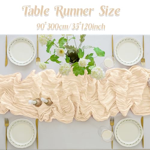 10FT Beige Cheesecloth Table Runner - Rustic Boho Wedding & Party Decor