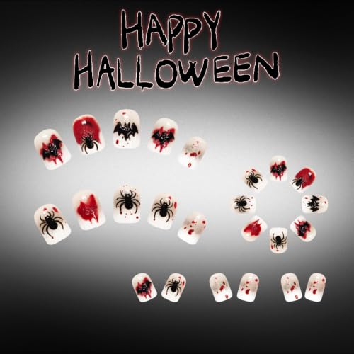 Halloween Square Press On Nails Blood Splash Spider Bat Design - Variation 10