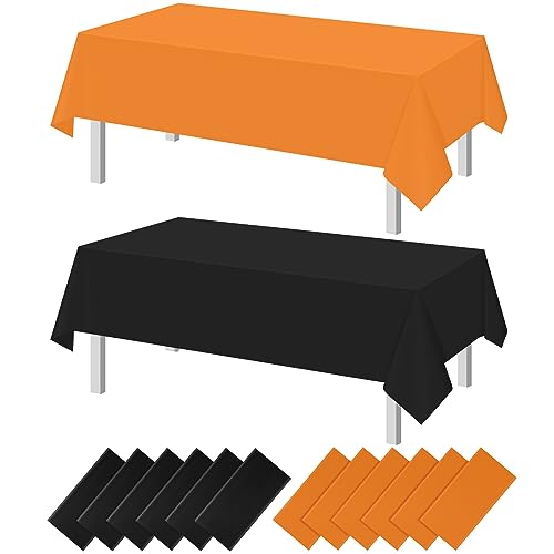 Rectangle Halloween Tablecloth 12Pcs Orange Black 54x108 Inches - Party Table Covers
