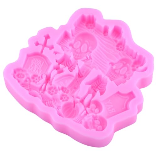 Halloween Skull Silicone Mold Graveyard Tombstone Fondant Mold - Style H