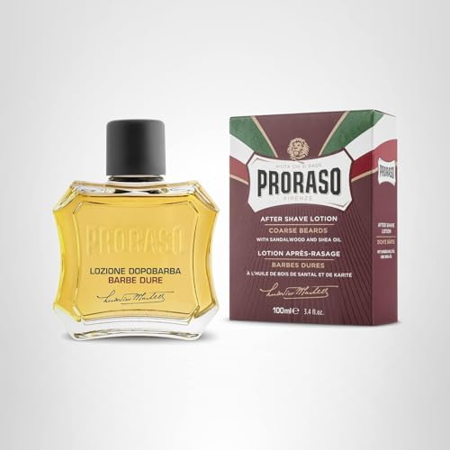 Proraso After Shave Lotion - Sandalwood Oil & Shea Butter - Moisturizing & Nourishing After Shave Splash for Coarse Beards or Hard - Premium Italian Shaving for Men - 3.4oz