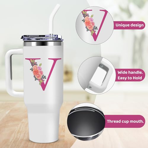 White 40oz Initial Monogram Tumbler - Personalized Gift for Women, Mom, Birthday