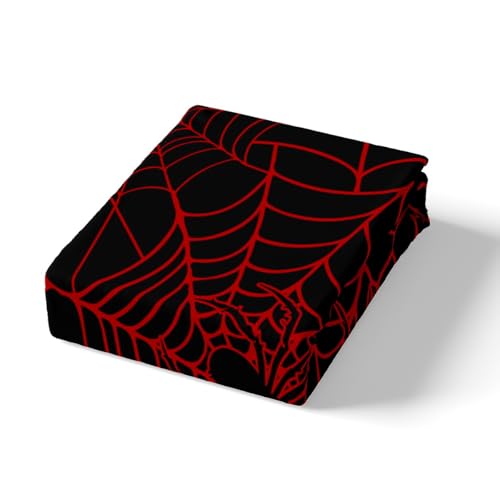 Halloween Bat Bed Sheets Queen Size Bed Set - Kids Boys Girls Spooky Web Design, No Flat Sheet - Halloween 05