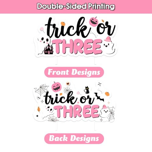 Halloween Themed Cake Topper Pink Trick or Three 3rd Birthday Decorations
