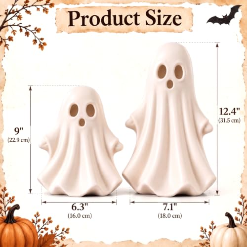 White Halloween Ghost Figurines Set of 2 - Terracotta Spooky Decor