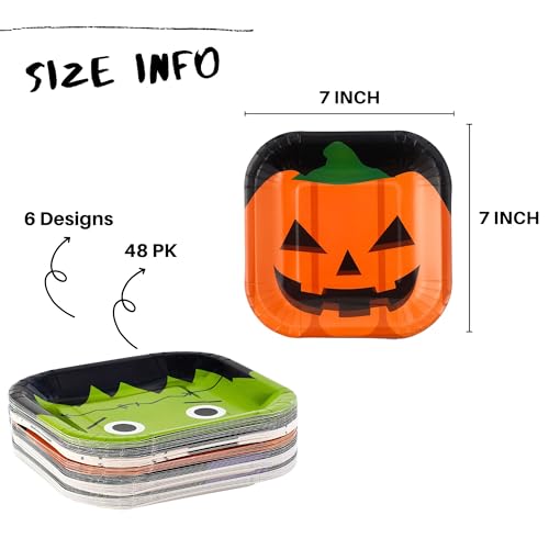 Halloween Disposable Paper Plates Set - 48 Count, 9-Inch Party Dinnerware