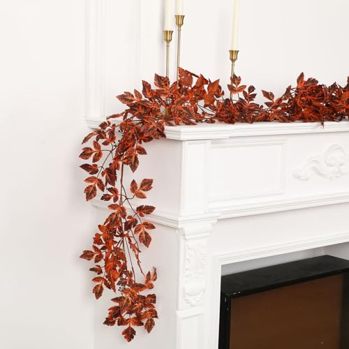 2-Pack Fall Garland Set - 6 ft Plum Autumn Leaves & Berries Decor