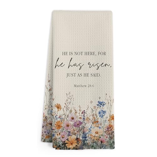 Easter He Is Not Here for He Has Risen Bible Verse Hand Towel - Floral Christian Religious Decor - Risenss Variation