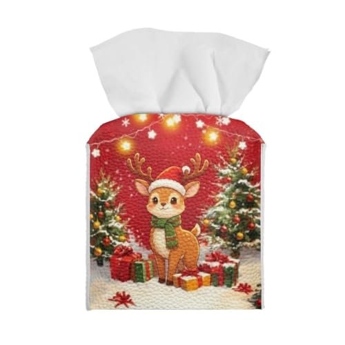 Christmas Reindeer Tissue Box Cover Square Red Home Decoration Accessory - 5x5