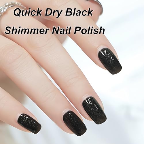 Black Glitter Nail Polish – 13ML Shimmer Finish Quick Dry No UV - Variation: Black Glitter