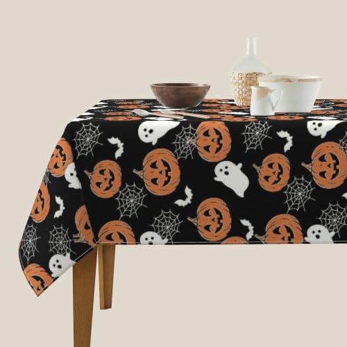 Halloween Autumn Tablecloth 54 Inch Round Ghost Design for Dining & Decor - Black