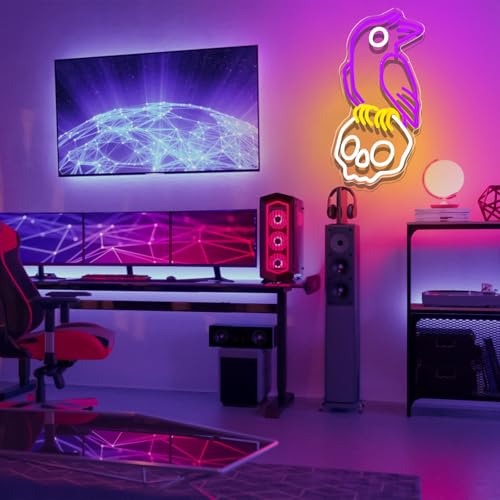 Purple Crow Neon Ghost Skull Sign for Wall Decor Gaming Man Cave Bar