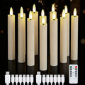 Rechargeable Flameless Taper Candles with Remote & Timer Set - Ivory, 12 Pieces
