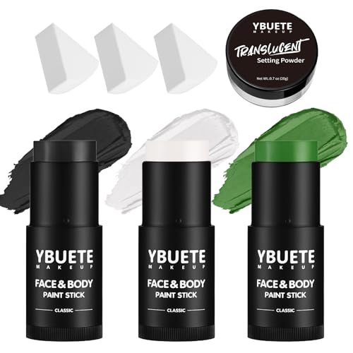 Black, White & Green Face & Body Paint Stick Set for Halloween Cosplay - 4 Pack