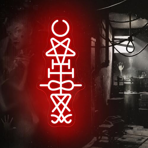 Lucifer Sigil Neon Sign for Gothic Room Occult Decor Halloween Wall Accent - Red LED
