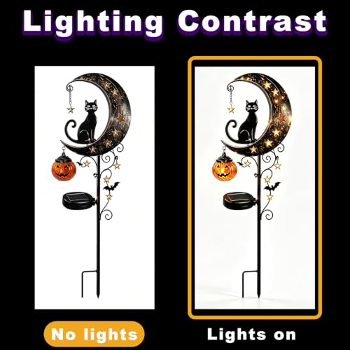 Solar Halloween Garden Stake Light with Black Cat and Pumpkin Lantern