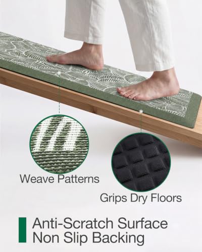 Anti-Fatigue Kitchen Mat 20x32 Inch Extra Thick Cushioned Leaf Green - Non-Slip, Waterproof