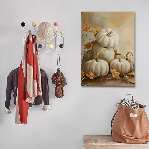 Fall Wall Art Decor Canvas Pumpkin 24x16 Inches with Frame - Harvest Thanksgiving Halloween