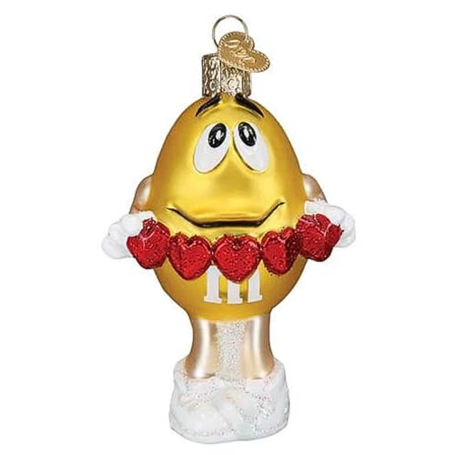 Christmas Glass Ornament - M&M's Yellow Love You Candy Character Hand-Painted Holiday Decor