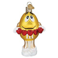 Christmas Glass Ornament - M&M's Yellow Love You Candy Character Hand-Painted Holiday Decor
