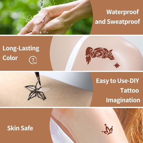 Temporary Tattoo Kit for Women Men Teens 7 Color Water-Resistant DIY Body Art