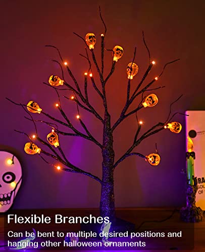 Orange Halloween Tree with 24LED Lights & Pumpkin Ornaments - 18IN Indoor Tabletop Decor