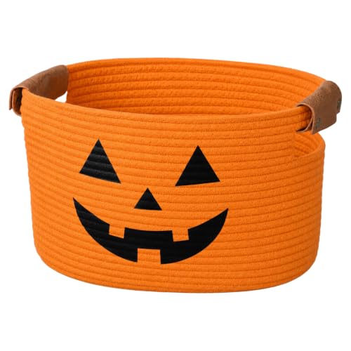 Halloween Pumpkin Cotton Rope Basket with Handles - Fall Decor & Gift Storage - Pumpkin