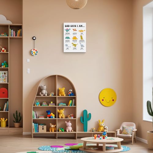 Inspirational Dinosaur Christian Canvas Wall Art - Nursery Decor, 15x11.42 Inches - Variation: Dinosaur