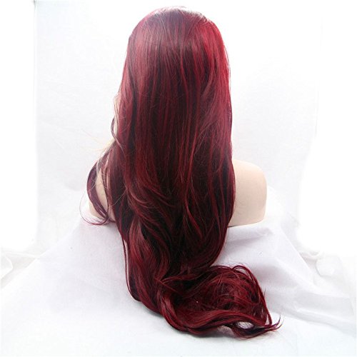 xiweiya Wigs Highlight Blonde Mixed 99J Wine Red Synthetic Lace Front Wig Long Body Wave 13 * 3 Hand Crochet Lace Wig with Heat Resistant Fiber Glueless Matte Wine Red Color Halloween Cosplay Wigs