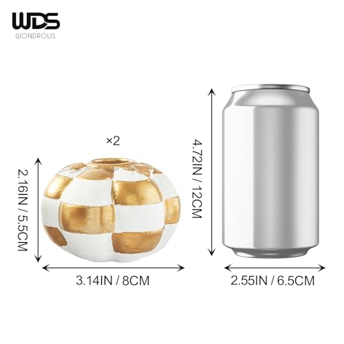 Fall Pumpkin Candle Holder Set - White & Gold Checkered Decor, 2PCS