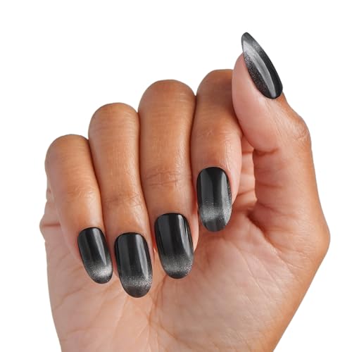 Press On Nails with No Glue Adhesive - Medium Oval, ColorFX, Black, Includes 30 Nails & Tools