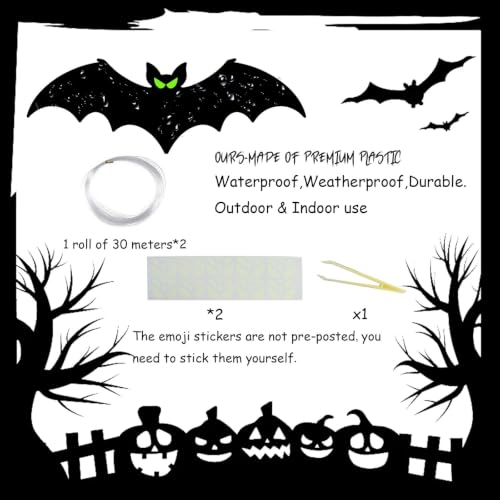 Black Halloween Hanging Bat Decorations - 12 Pcs Realistic Flying Bats with Glowing Eyes