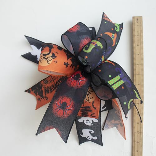 Halloween Ribbon Bow for Wreaths and Decorations - 14x11 Inch