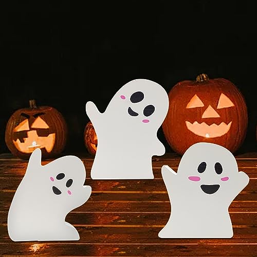 Halloween Wooden Ghost Signs Set - Cute Tiered Tray Decor for Party & Home