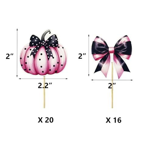 Halloween Cupcake Toppers Set - Pumpkin & Bow Cake Decorations, 36 Pcs