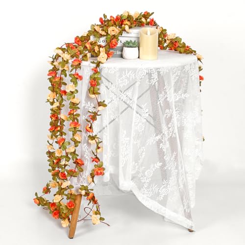 Orange Artificial Flower Garland 9 Pack - 72 FT Silk Rose Vines for Wedding Decor