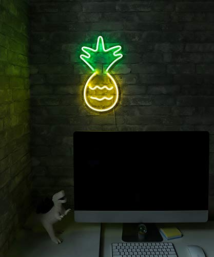 17x10 Inch LED Neon Pineapple Wall Sign - Yellow & Green Modern Decor