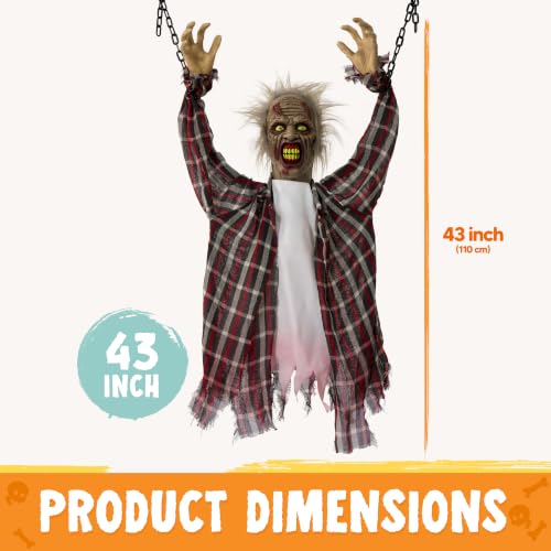 Halloween Animated Hanging Grim Reaper Prop with Voice Control & Glowing Eyes - Multi Color