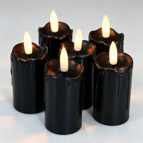 6 Pack Flameless Votive Candles with Timer - Black, Battery Operated, 1.5 x 3.5 Inches - Safety & Realistic Flicker