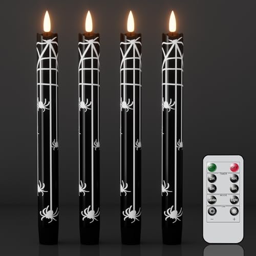 Halloween Flameless Taper Candles with Spider Decals - Remote & Timer - Black, Variation 3-Spider