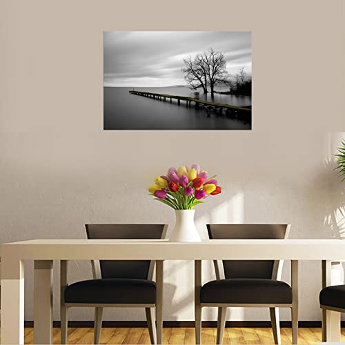 Lake Trees Canvas Wall Art - 36x24 Inch Modern Minimalist Landscape Painting for Living Room Bedroom Office Decor Variation of Lake Trees