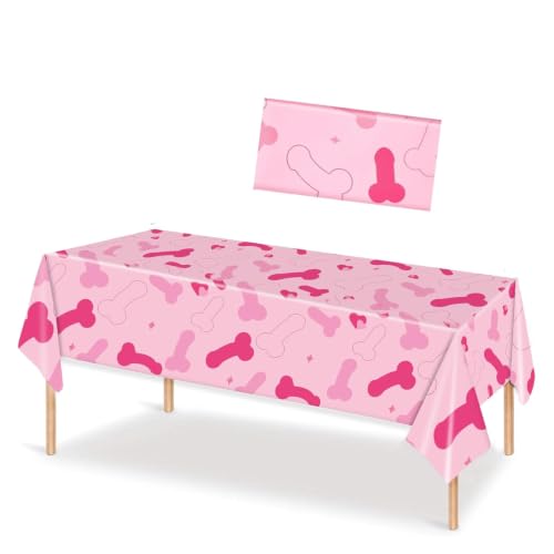 Waterproof Pink Tablecloth for Bachelorette Party Decorations - Funny Penis Design, 54x108 Inches