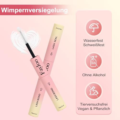FayJoo Eyelash Adhesive Long Lasting Up to 5 Days, Strong & Flexible Hold Glue for Eyelash Extensions, Hypoallergenic, Waterproof & Quick-Dry, 3 in 1 Bond & Seal & Remover for Lash Cluster(5ml Each)