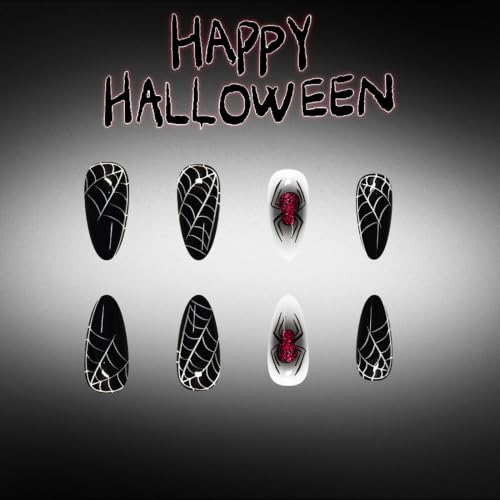 Halloween Press On Nails Almond Medium with Glitter Spider Web Design - Black, 24 Pcs - Variation of THIS listing 28